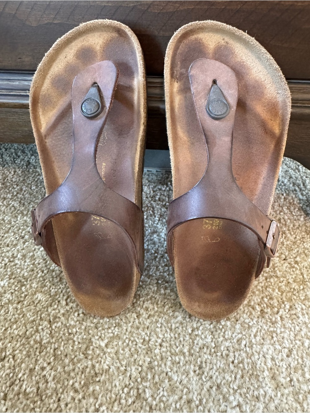 Birkenstock Brown Leather Toe-Post Sandals with Buckle
